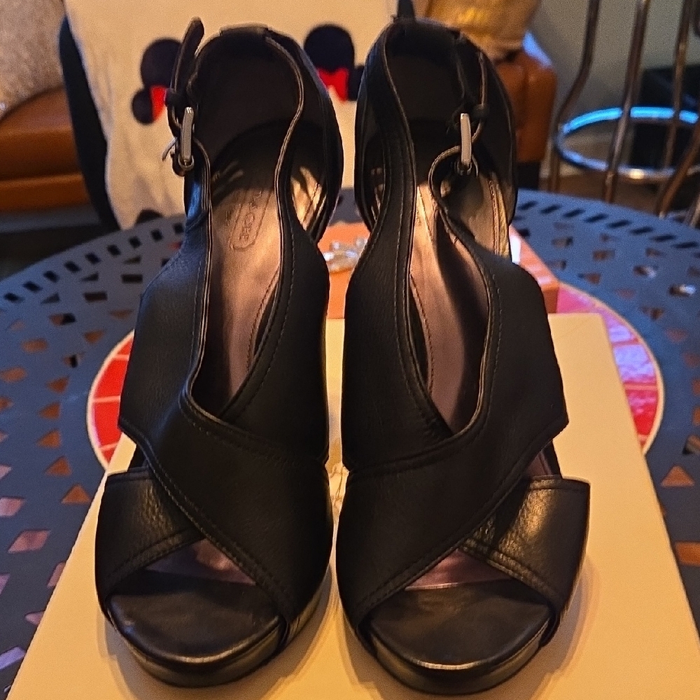 Coach Black Heels with T-Strap Design